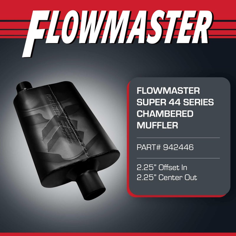 Flowmaster Super 44 Series Chambered Muffler â€“ 2.25â€ - Offset In/Center Out â€“ Aggressive Sound â€“ 16 Gauge Aluminized Steel â€“ For Classic & Late Muscle Cars, Street Rods, Trucks, SUVs (942446) - Image 2